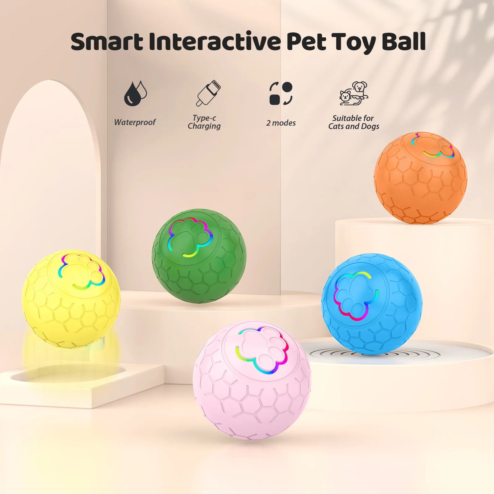 Smart Interactive Ball — Auto-Rolling LED Toy for Dogs